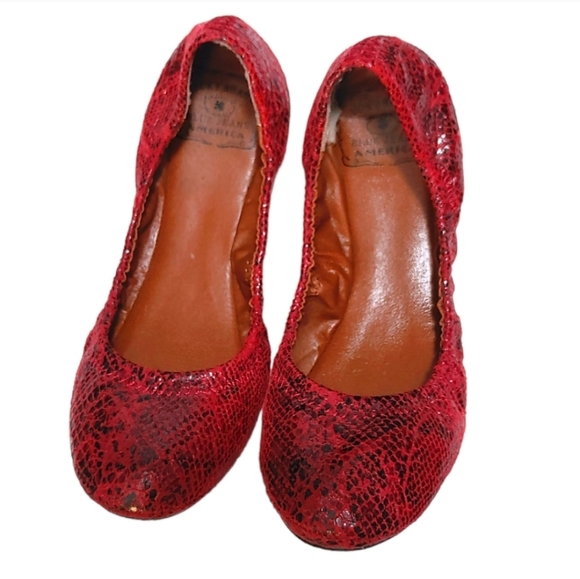 Lucky Brand Red Snakeskin Python Print Slip On Ballet Flats Women's Size 6 - Picture 6 of 6